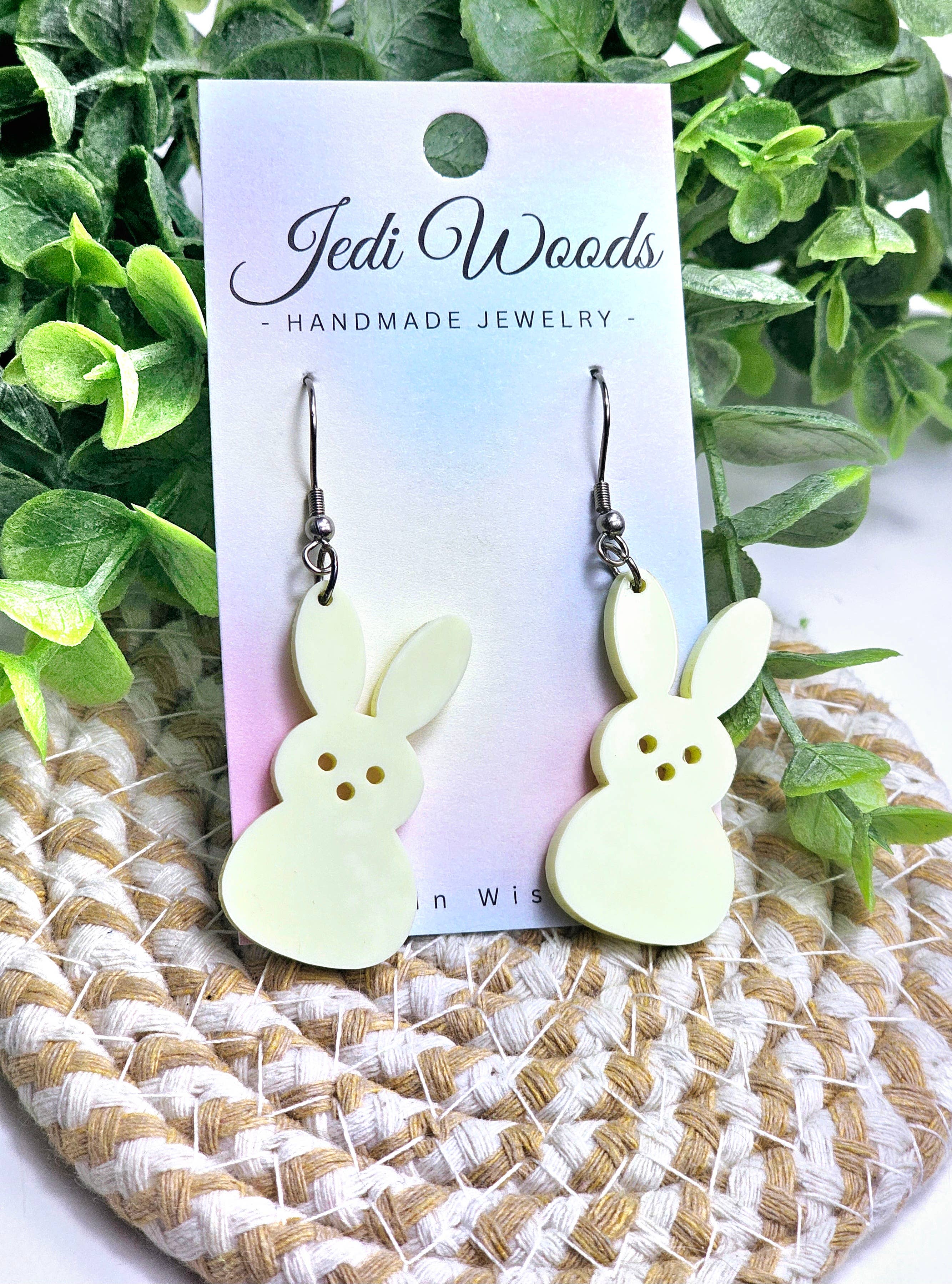 Pastel Yellow Peep Easter Bunny Earrings