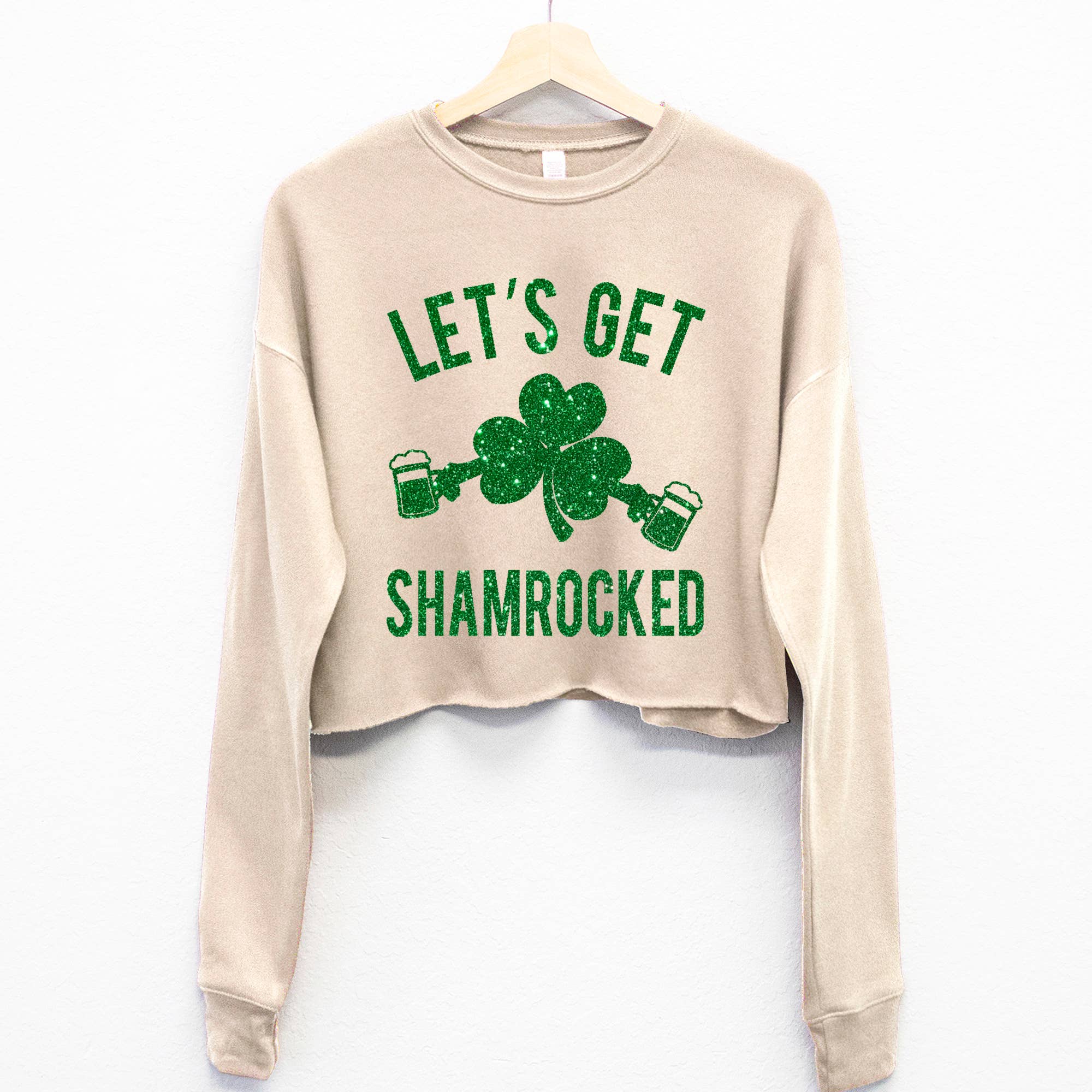 “Let's Get Shamrocked” GLITTER St Patricks Day - Crop Sweatshirt