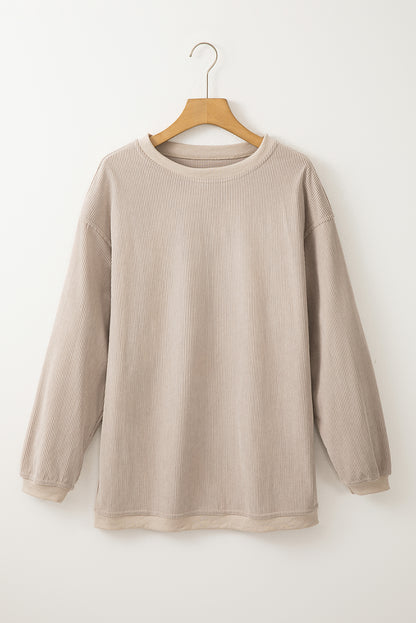Grass Green Rib Knit Drop Shoulder Oversized Sweatshirt