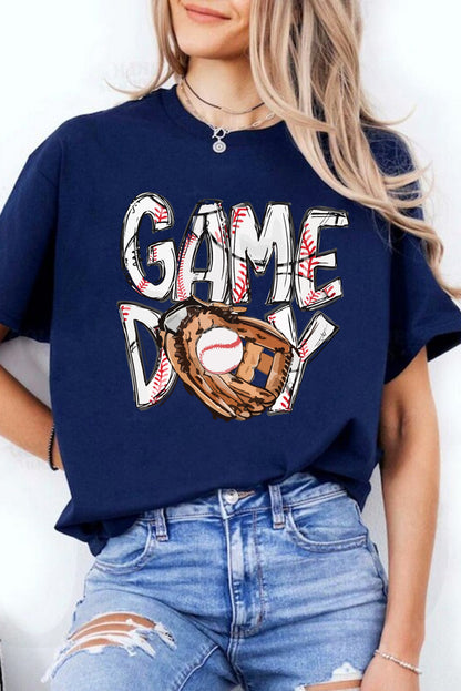 Blue GAMY DAY Baseball Crewneck T Shirt