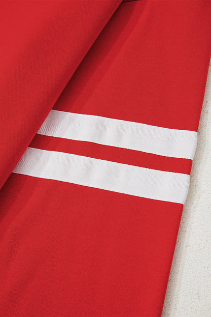 Fiery Red Glitter Baseball Patched Drop Shoulder Varsity Sweatshirt