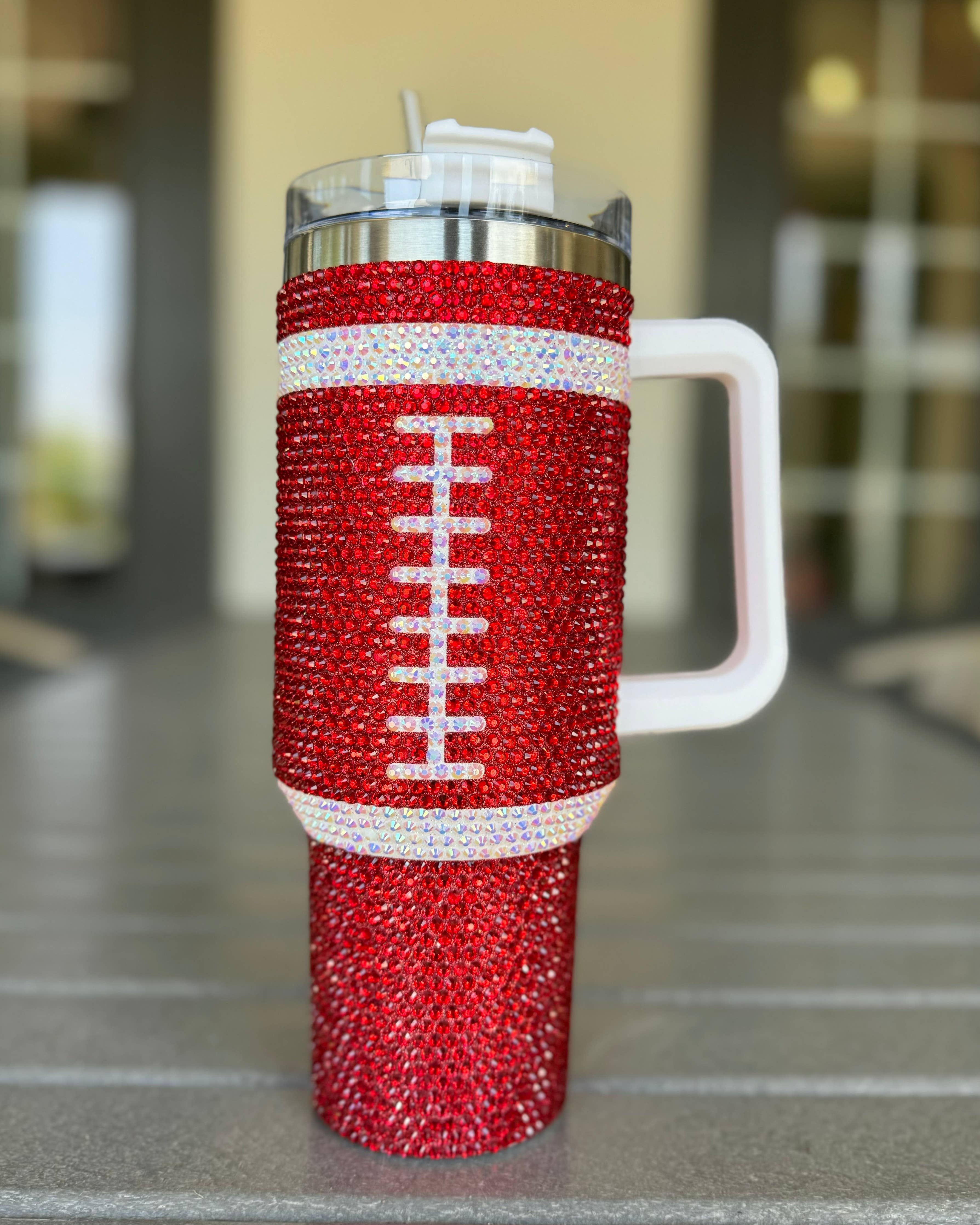 Brown Crystal Football "Blinged Out" 40 Oz. Tumbler