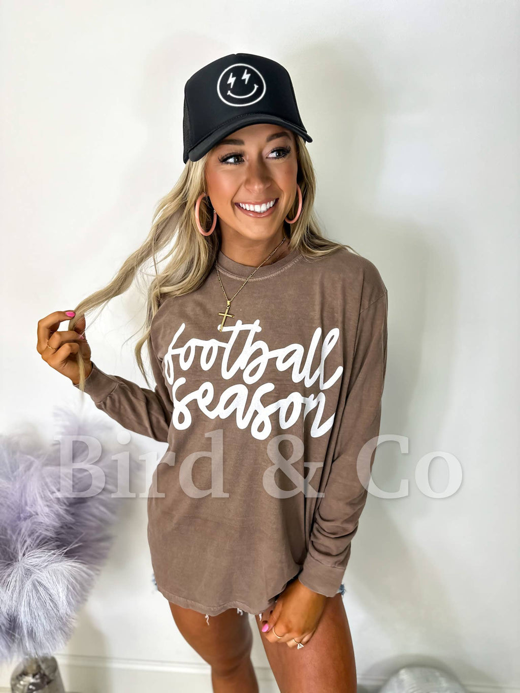 Football Season Espresso Long Sleeve Graphic Tee