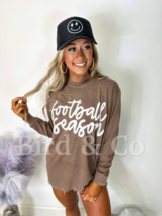 Football Season Espresso Long Sleeve Graphic Tee