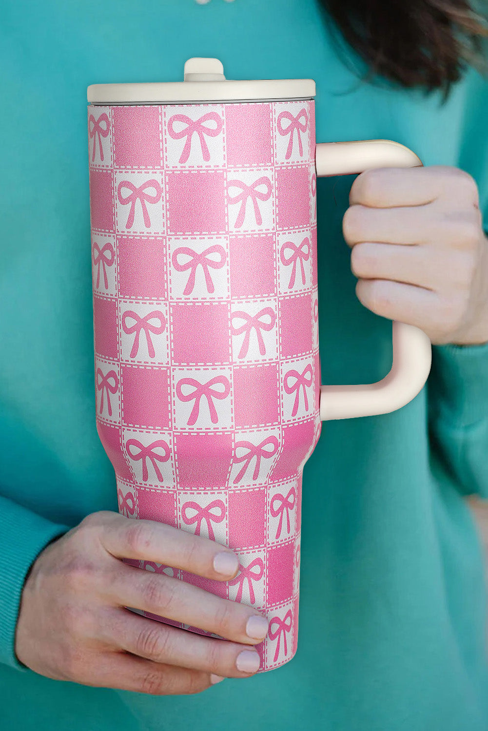 Bonbon Checkered Bow Print Tumbler Cup