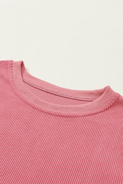 Grass Green Rib Knit Drop Shoulder Oversized Sweatshirt