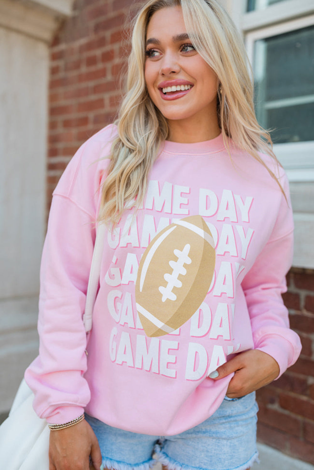 Pink GAME DAY Football Print Casual Sweatshirt