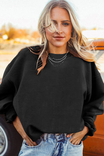 Grass Green Rib Knit Drop Shoulder Oversized Sweatshirt
