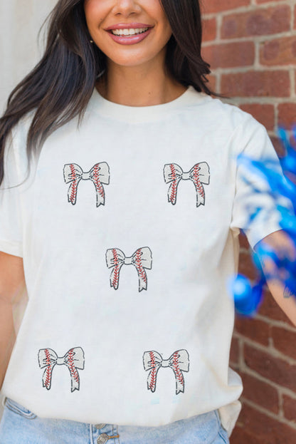White Game Day Bow Graphic Crewneck T Shirt