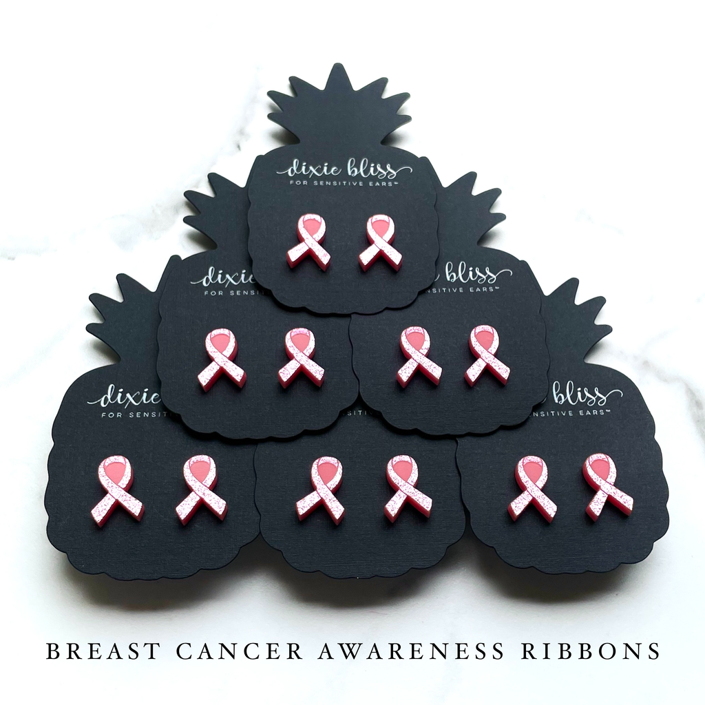 Pink Ribbon Studs - Breast Cancer Awareness