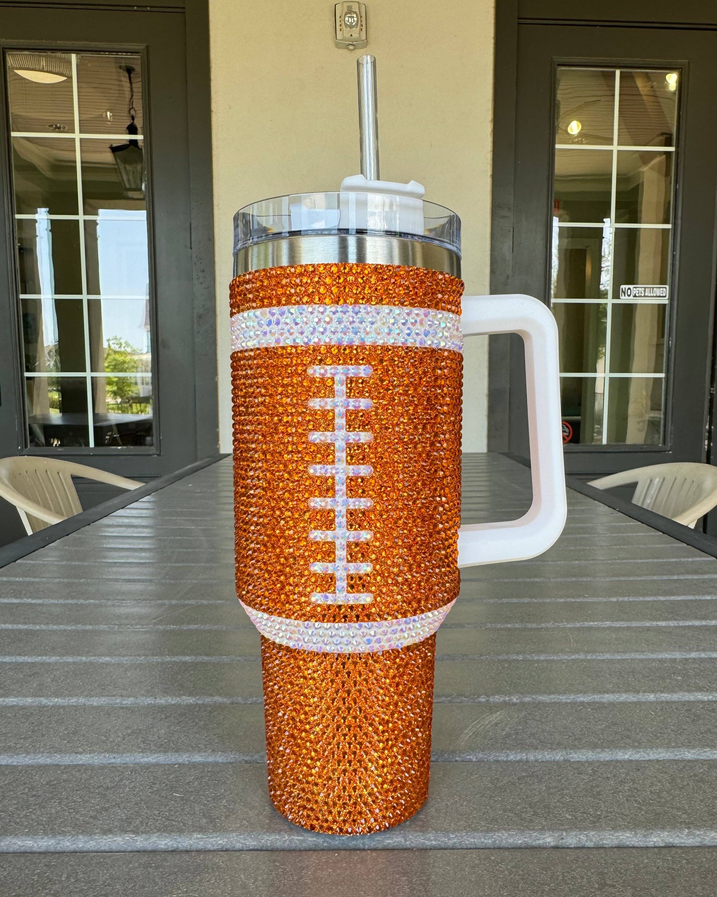 Brown Crystal Football "Blinged Out" 40 Oz. Tumbler