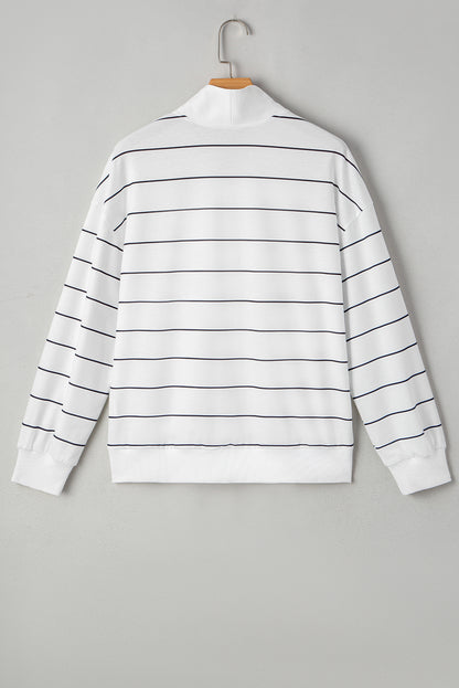 Fiery Red Striped Zipper V-Neck Drop Sleeve Top