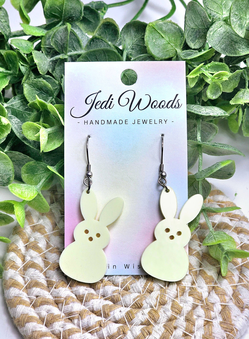 Pastel Yellow Peep Easter Bunny Earrings