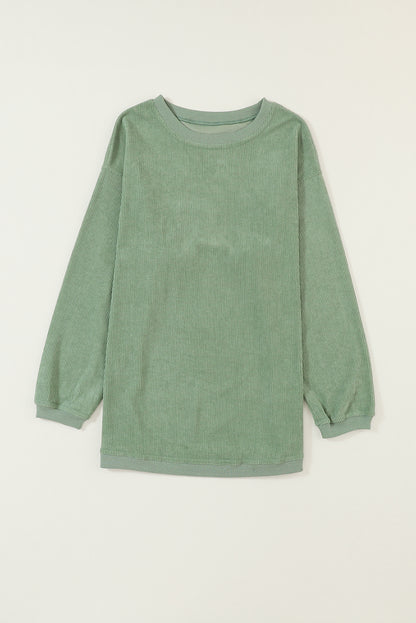 Grass Green Rib Knit Drop Shoulder Oversized Sweatshirt