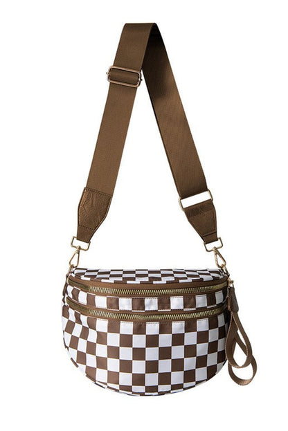 Phalaenopsis Checkered Print Wide Strap Large Crossbody Bag