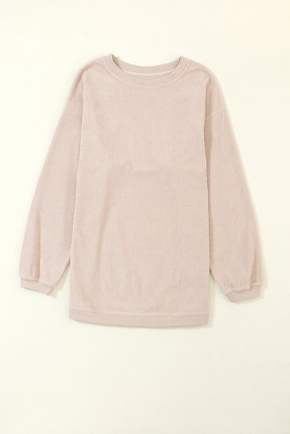 Grass Green Rib Knit Drop Shoulder Oversized Sweatshirt