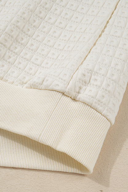 Beige Balloon Sleeve Casual Collared Button Sweatshirt