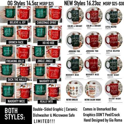 Christmas Mugs Funny, Red & Green Holiday Coffee Cup Ceramic