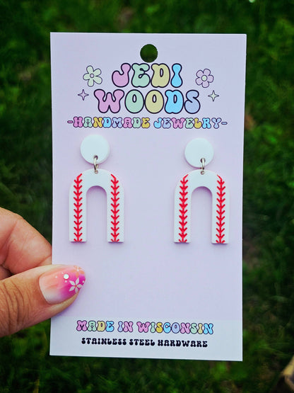Arch Shaped Baseball Earrings with Stud Top