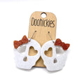 1.5" Glittery Skull with Orange Glitter Bows Acrylic Dangles - Halloween Earrings
