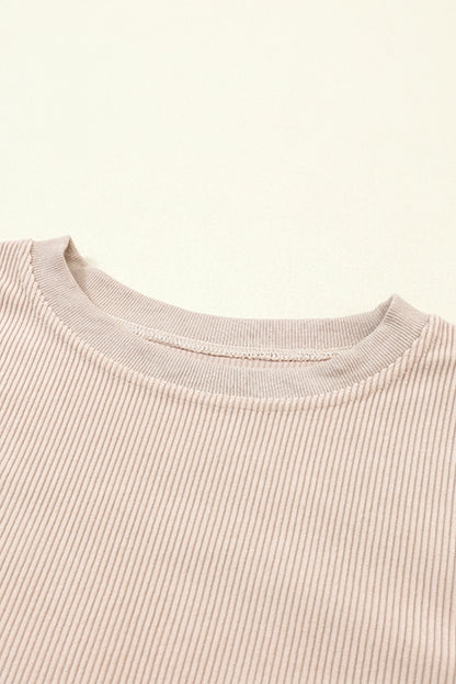 Grass Green Rib Knit Drop Shoulder Oversized Sweatshirt