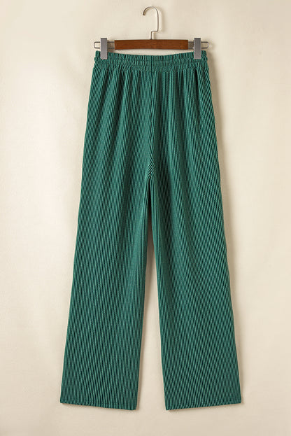 Evergreen Crinkle Rib JOLLY Pattern Long Sleeve Top and Pockets Pants Set