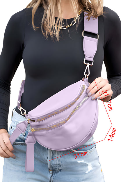 Jungle Green Wide Strap Zipper Crossbody Bag