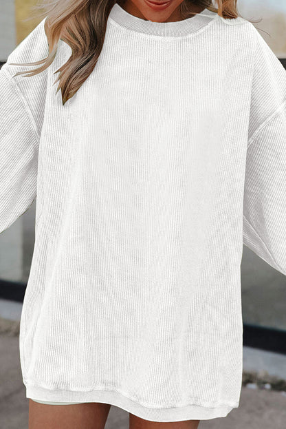 Grass Green Rib Knit Drop Shoulder Oversized Sweatshirt