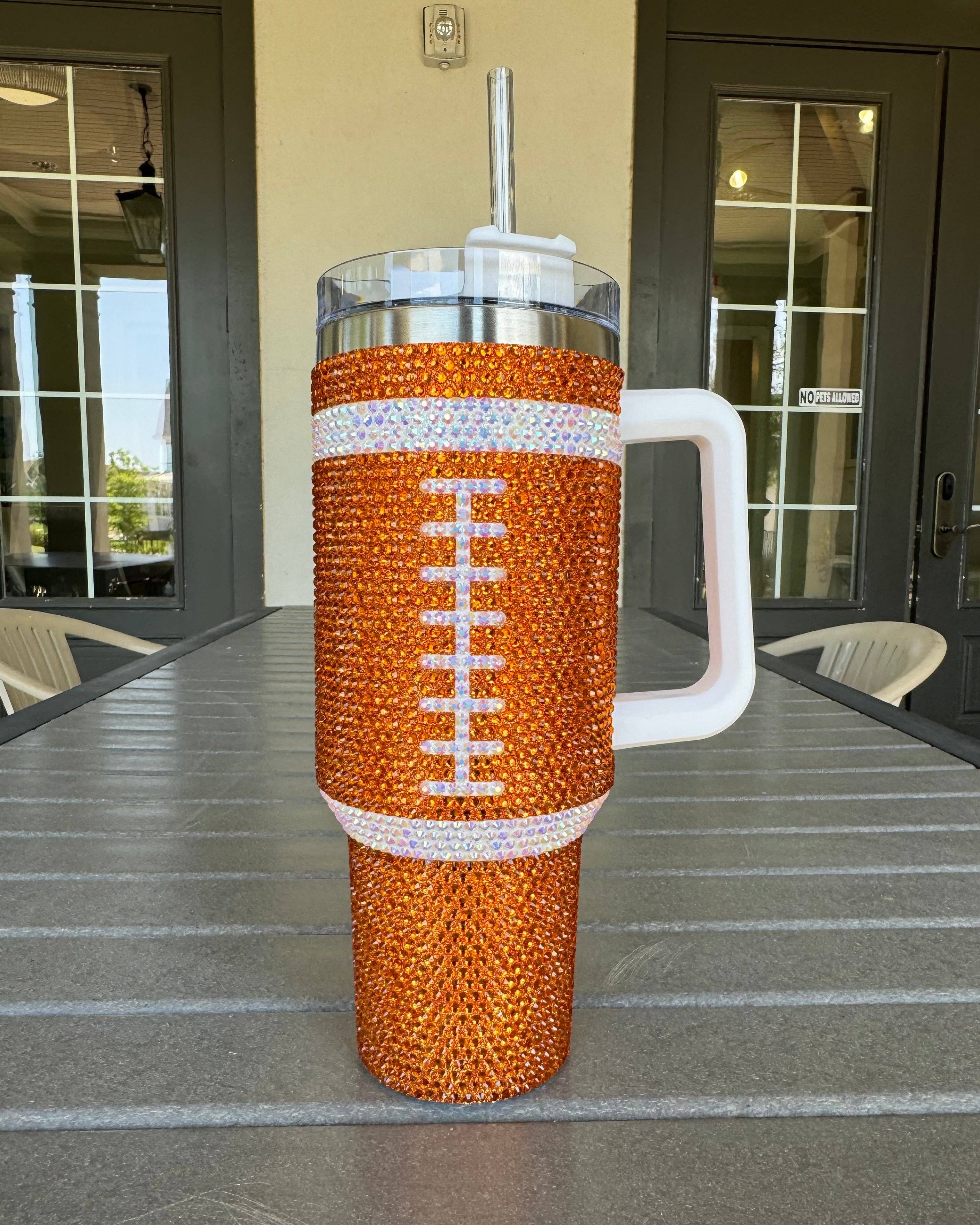 Brown Crystal Football "Blinged Out" 40 Oz. Tumbler