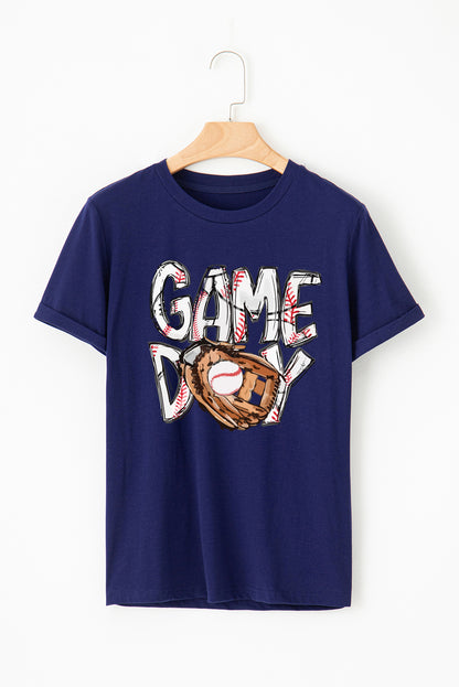 Blue GAMY DAY Baseball Crewneck T Shirt