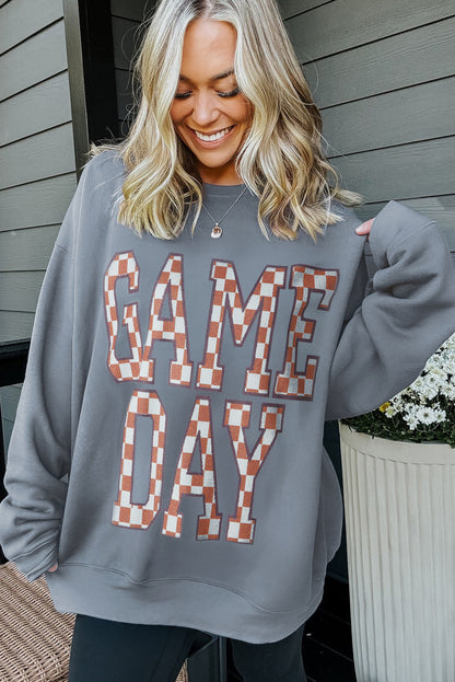 Sleet GAME DAY Checkered Letter Graphic Oversized Sweatshirt