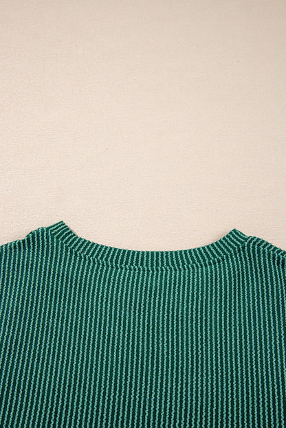 Evergreen Crinkle Rib JOLLY Pattern Long Sleeve Top and Pockets Pants Set