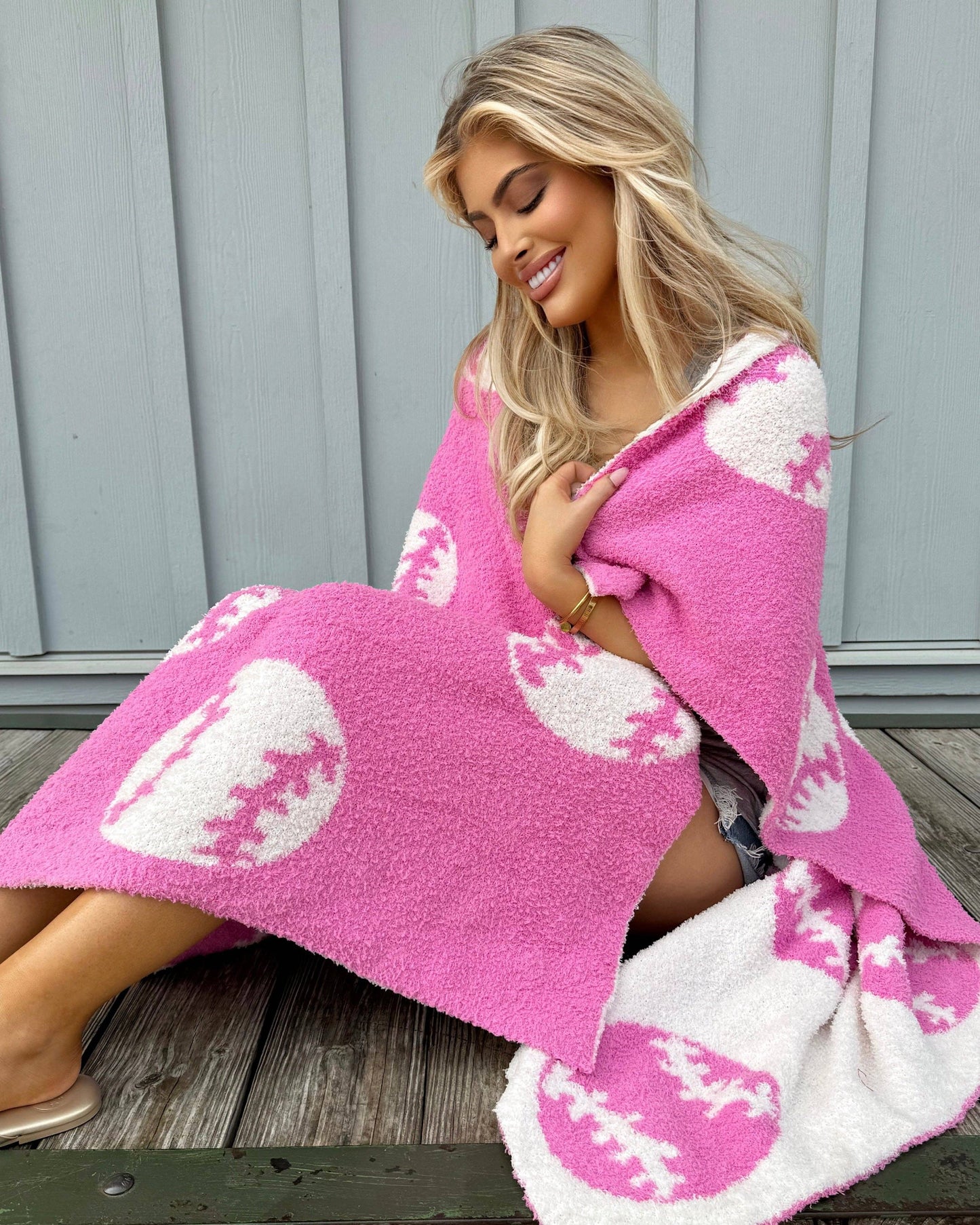 Football Hot Pink Cozy Plush Blanket