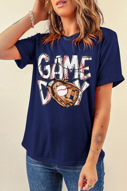 Blue GAMY DAY Baseball Crewneck T Shirt