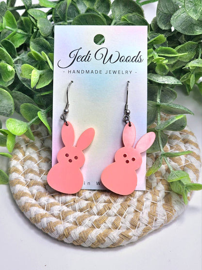 Pastel Red Peeps Easter Bunny Earring