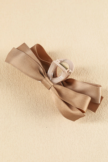 Light French Beige Solid Color Ribbon Bow Decor Hair Clip