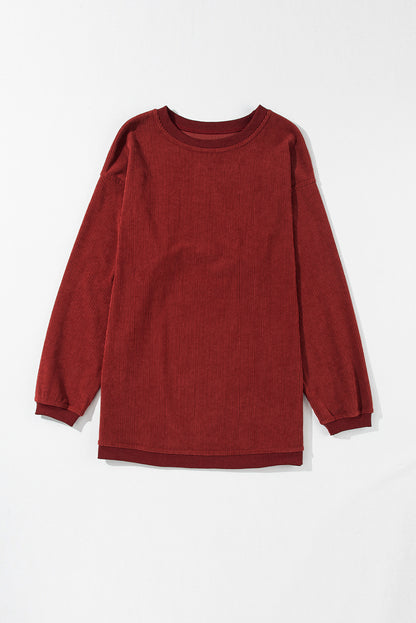 Grass Green Rib Knit Drop Shoulder Oversized Sweatshirt