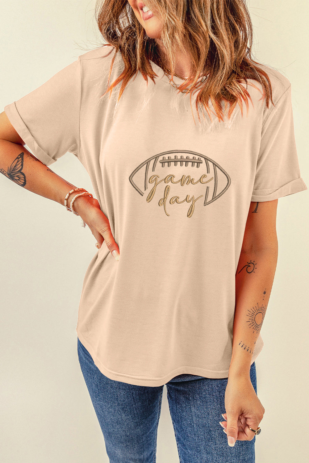 Khaki game day Rugby Embroidered Graphic T Shirt