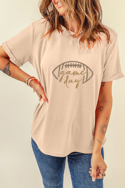 Khaki game day Rugby Embroidered Graphic T Shirt