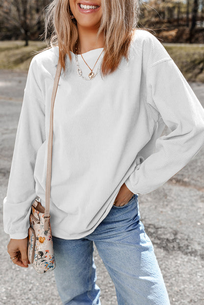 Grass Green Rib Knit Drop Shoulder Oversized Sweatshirt