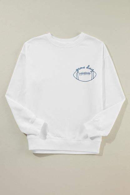 White game day Football Embroidered Casual Sweatshirt