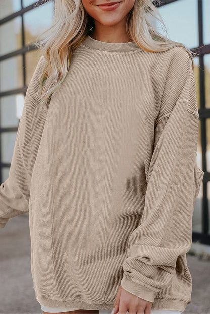 Grass Green Rib Knit Drop Shoulder Oversized Sweatshirt