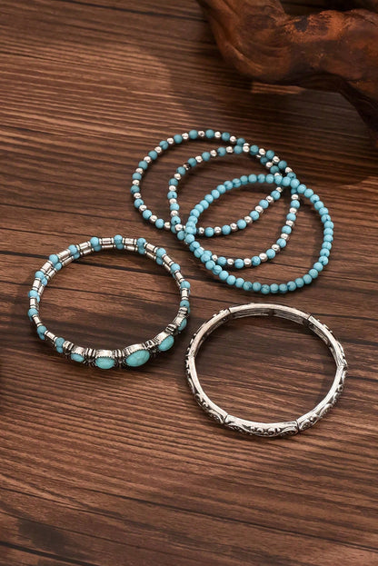 Silvery Vintage Turquoise Beaded Bracelet Set
