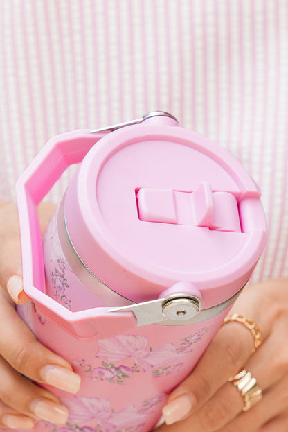 Pink Flower and Bowknot Graphic Tumbler Cup