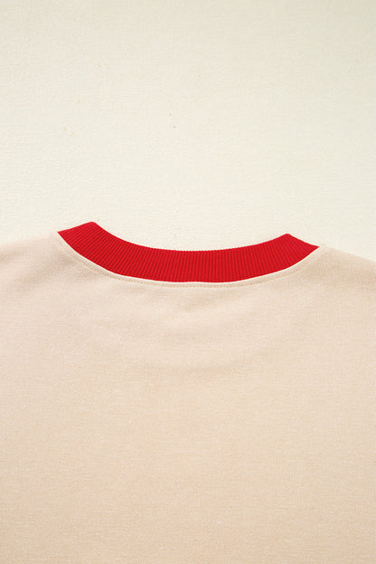 Oatmeal GAME DAY Letter Contrast Trim Baggy Sweatshirt