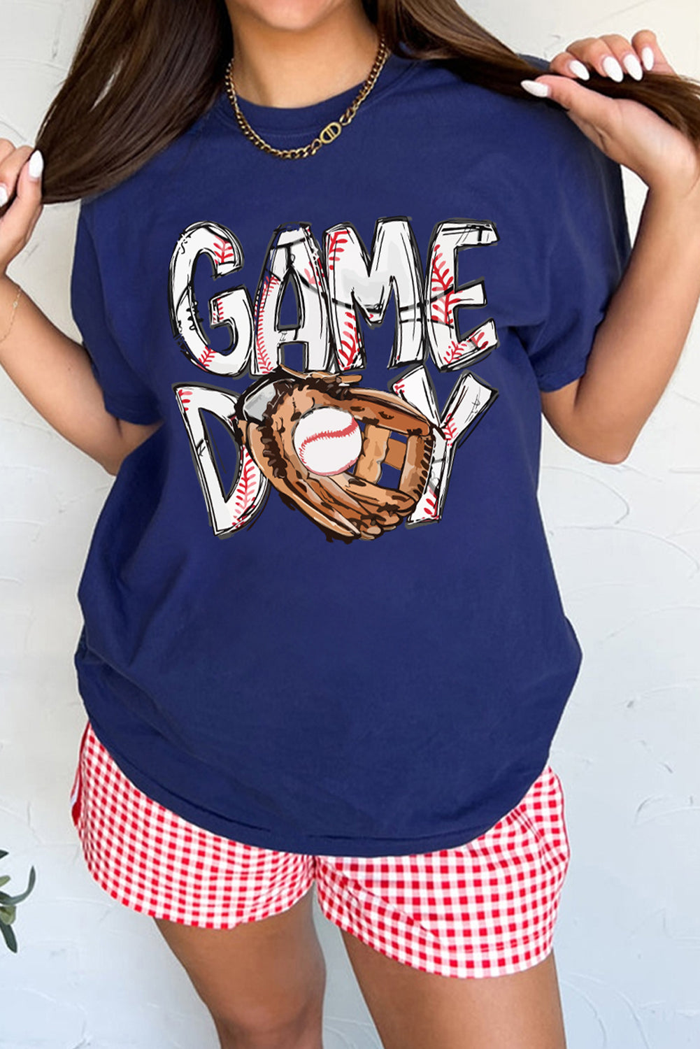 Blue GAMY DAY Baseball Crewneck T Shirt