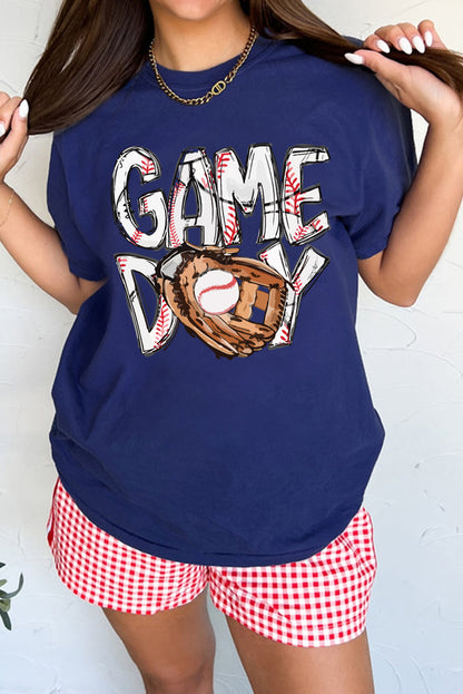 Blue GAMY DAY Baseball Crewneck T Shirt