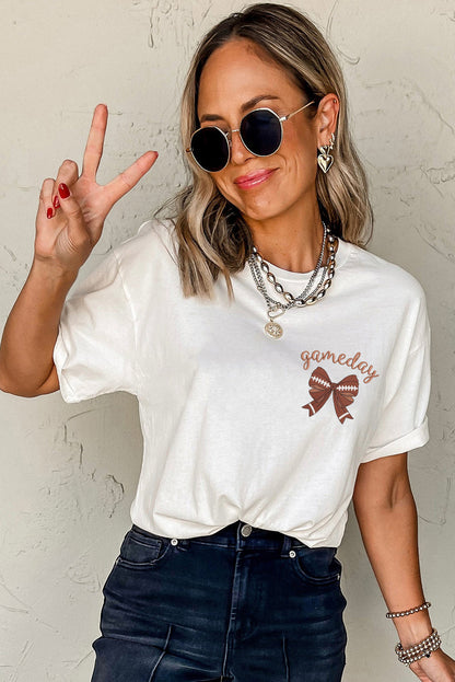 White game day Bow Graphic Crewneck Tee