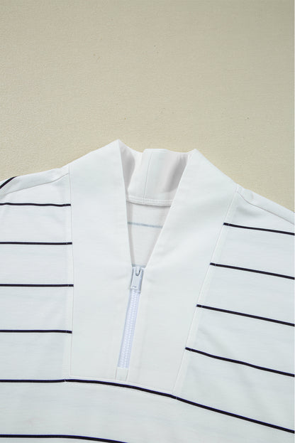 Fiery Red Striped Zipper V-Neck Drop Sleeve Top