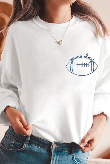 White game day Football Embroidered Casual Sweatshirt